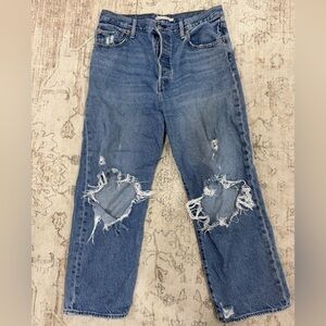 High-Rise Women's Blue Distressed Heart-Rip Jeans